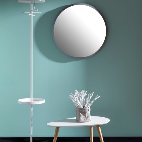 Rund dekorativ spegel med grå ram i MDF