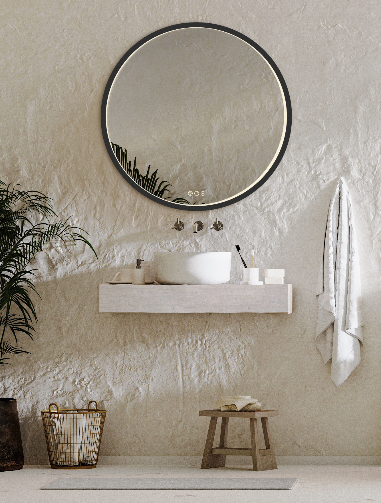 EMMA, LED upplyst spegel, Badrumsspegel, Badrumsspegel med LED-belysning, Badrumsspegel rund med LED-belysning